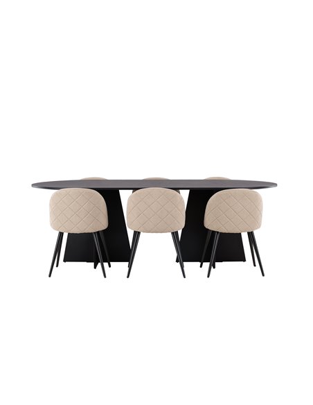 Matgrupp Bootcut med Velvet matstolar, 230 × 115 cm