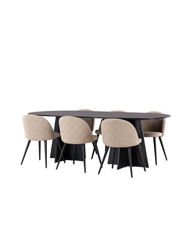 Matgrupp Bootcut med Velvet matstolar, 230 × 115 cm