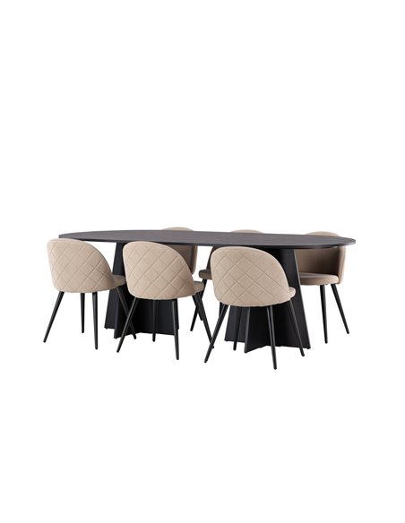 Matgrupp Bootcut med Velvet matstolar, 230 × 115 cm