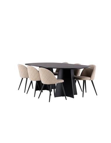 Matgrupp Bootcut med Velvet matstolar, 230 × 115 cm