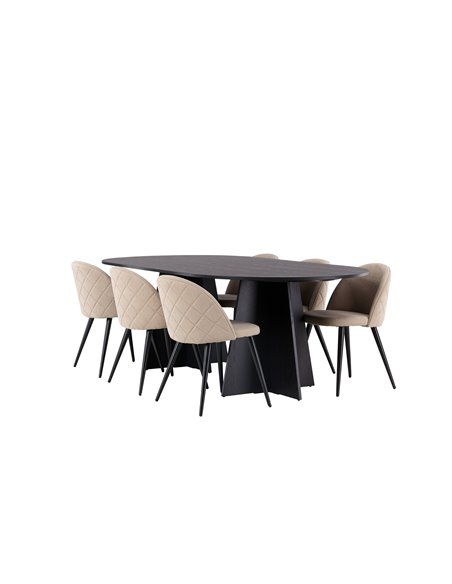 Matgrupp Bootcut med Velvet matstolar, 230 × 115 cm