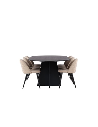Matgrupp Bootcut med Velvet matstolar, 230 × 115 cm