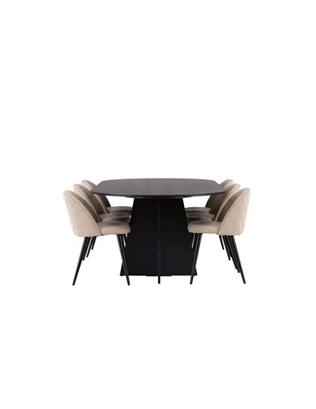 Matgrupp Bootcut med Velvet matstolar, 230 × 115 cm