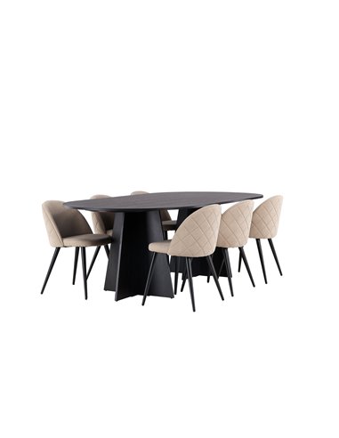 Matgrupp Bootcut med Velvet matstolar, 230 × 115 cm