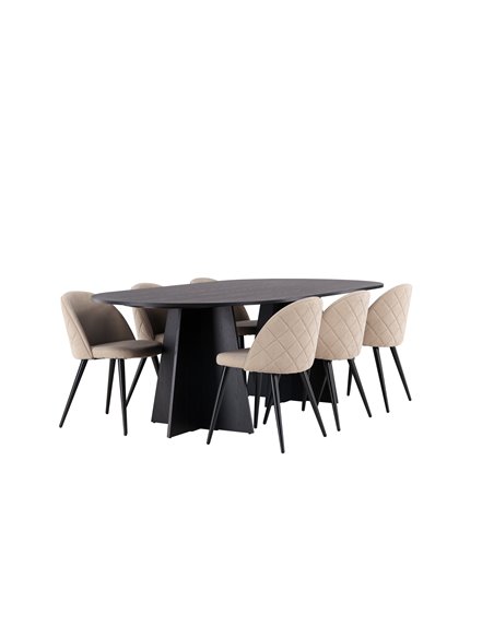 Matgrupp Bootcut med Velvet matstolar, 230 × 115 cm