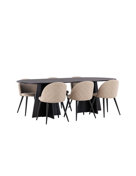Matgrupp Bootcut med Velvet matstolar, 230 × 115 cm
