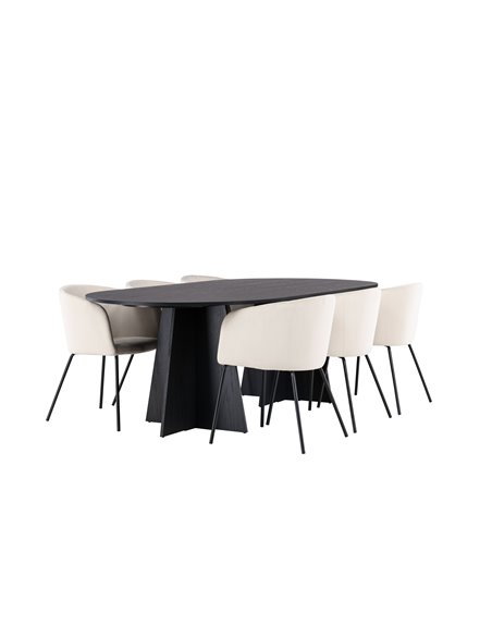 Matgrupp Bootcut med Berit matstolar, 230 × 115 cm