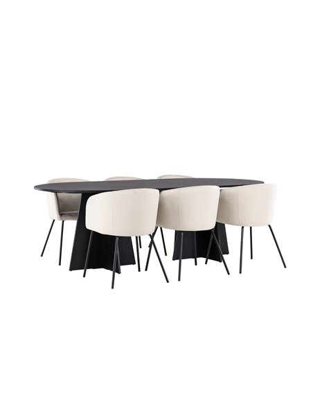 Matgrupp Bootcut med Berit matstolar, 230 × 115 cm