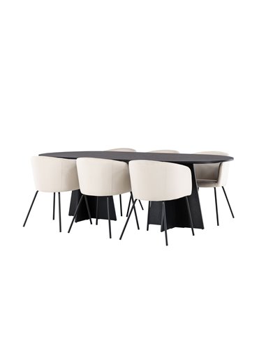 Matgrupp Bootcut med Berit matstolar, 230 × 115 cm
