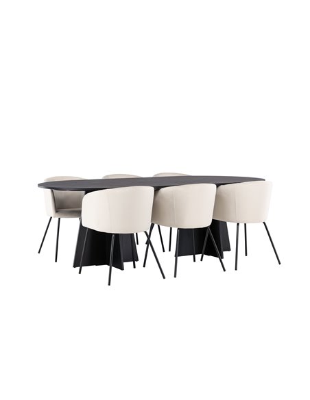 Matgrupp Bootcut med Berit matstolar, 230 × 115 cm