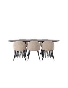 Matgrupp Stone med Velvet matstolar, 220 × 100 cm