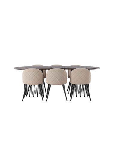 Matgrupp Stone med Velvet matstolar, 220 × 100 cm
