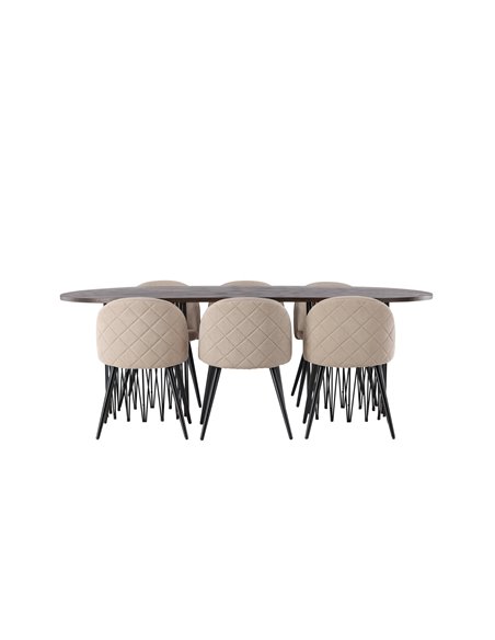 Matgrupp Stone med Velvet matstolar, 220 × 100 cm