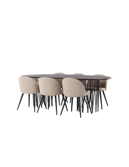 Matgrupp Stone med Velvet matstolar, 220 × 100 cm