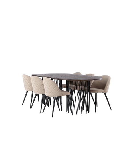 Matgrupp Stone med Velvet matstolar, 220 × 100 cm