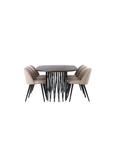 Matgrupp Stone med Velvet matstolar, 220 × 100 cm