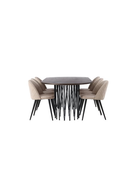 Matgrupp Stone med Velvet matstolar, 220 × 100 cm