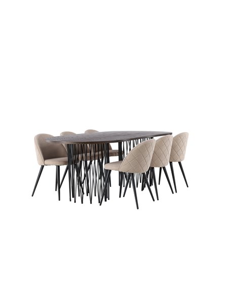 Matgrupp Stone med Velvet matstolar, 220 × 100 cm