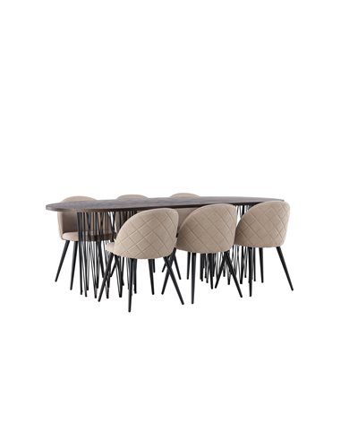 Matgrupp Stone med Velvet matstolar, 220 × 100 cm