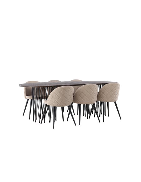 Matgrupp Stone med Velvet matstolar, 220 × 100 cm
