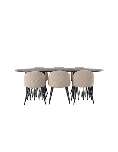 Matgrupp Stone med Velvet matstolar, 220 × 100 cm