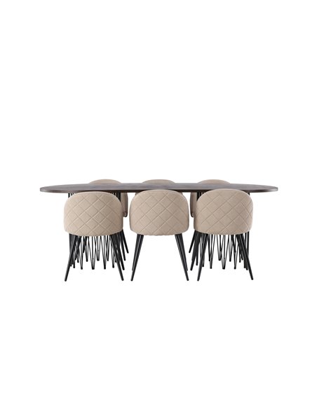 Matgrupp Stone med Velvet matstolar, 220 × 100 cm