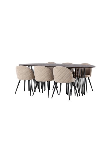 Matgrupp Stone med Velvet matstolar, 220 × 100 cm
