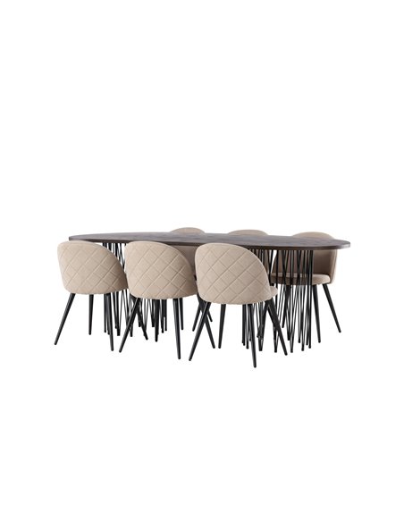 Matgrupp Stone med Velvet matstolar, 220 × 100 cm