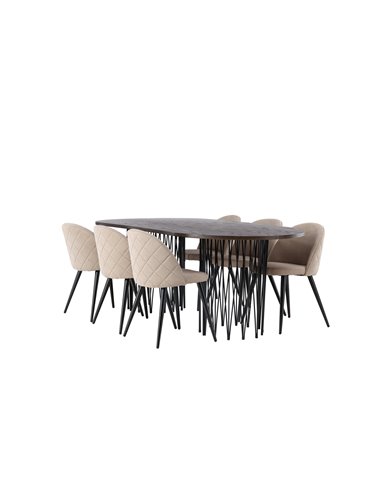 Matgrupp Stone med Velvet matstolar, 220 × 100 cm