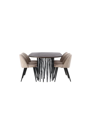 Matgrupp Stone med Velvet matstolar, 220 × 100 cm