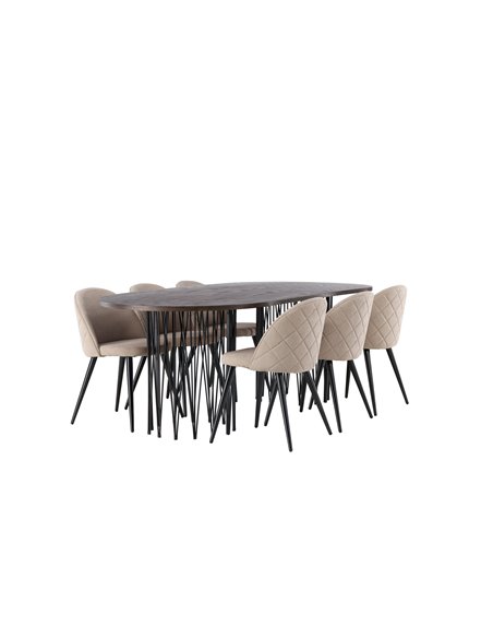 Matgrupp Stone med Velvet matstolar, 220 × 100 cm