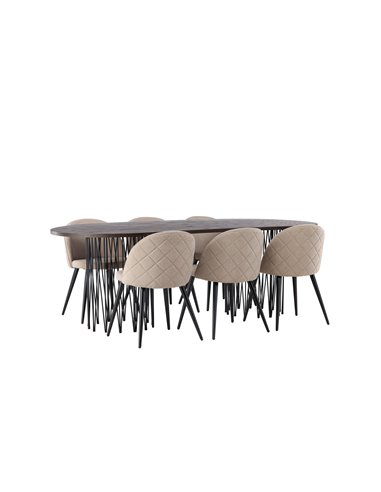 Matgrupp Stone med Velvet matstolar, 220 × 100 cm