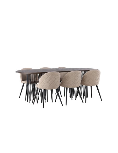 Matgrupp Stone med Velvet matstolar, 220 × 100 cm