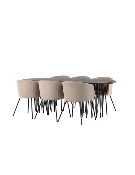 Matgrupp Stone med Berit matstolar, 220 × 100 cm