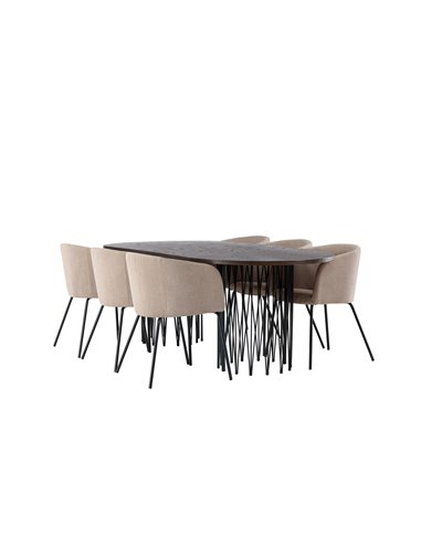 Matgrupp Stone med Berit matstolar, 220 × 100 cm