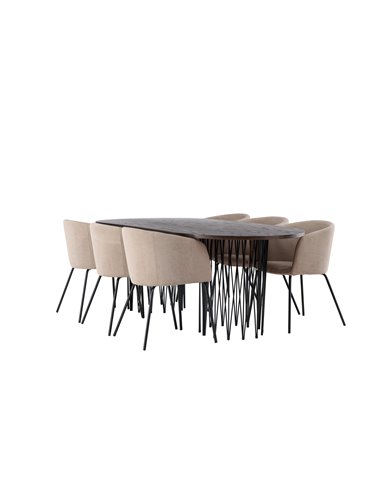 Matgrupp Stone med Berit matstolar, 220 × 100 cm