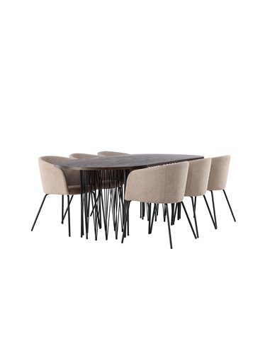 Matgrupp Stone med Berit matstolar, 220 × 100 cm