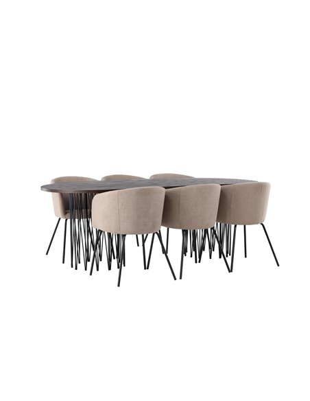 Matgrupp Stone med Berit matstolar, 220 × 100 cm