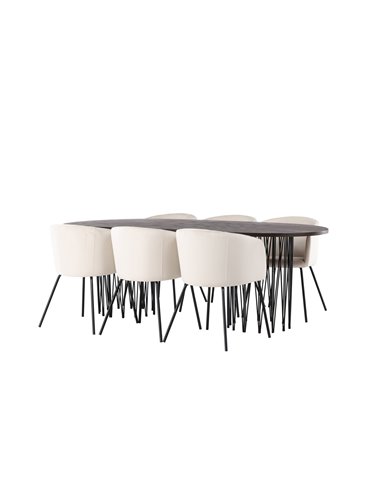 Matgrupp Stone med Berit matstolar, 220 × 100 cm