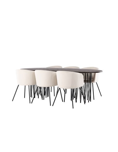 Matgrupp Stone med Berit matstolar, 220 × 100 cm