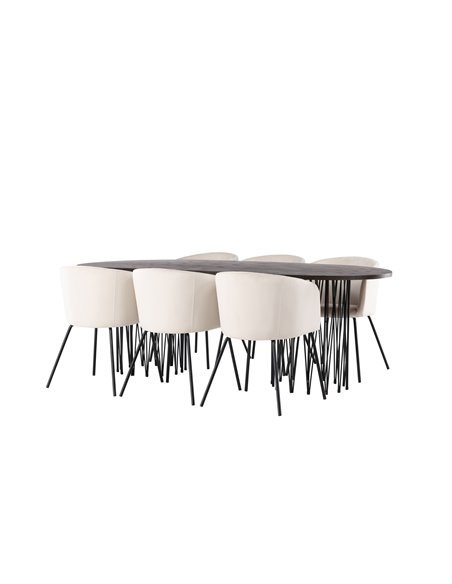 Matgrupp Stone med Berit matstolar, 220 × 100 cm
