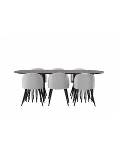 Matgrupp Stone med Velvet matstolar, 220 × 100 cm