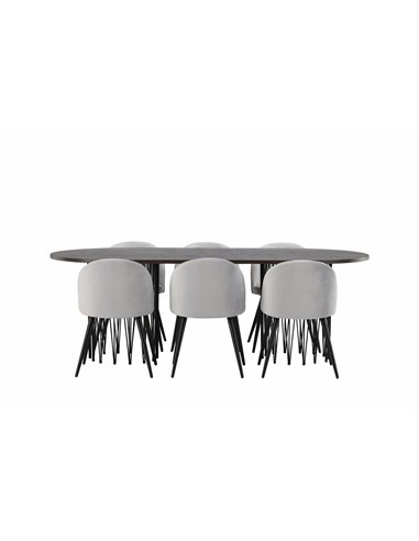 Matgrupp Stone med Velvet matstolar, 220 × 100 cm