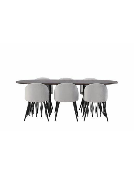 Matgrupp Stone med Velvet matstolar, 220 × 100 cm
