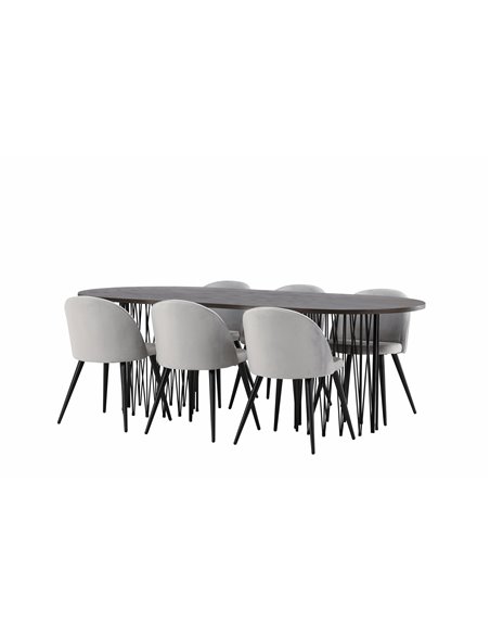 Matgrupp Stone med Velvet matstolar, 220 × 100 cm
