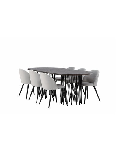 Matgrupp Stone med Velvet matstolar, 220 × 100 cm