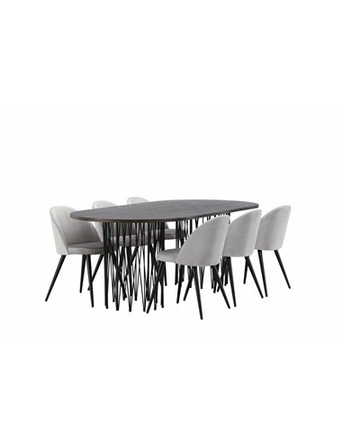 Matgrupp Stone med Velvet matstolar, 220 × 100 cm