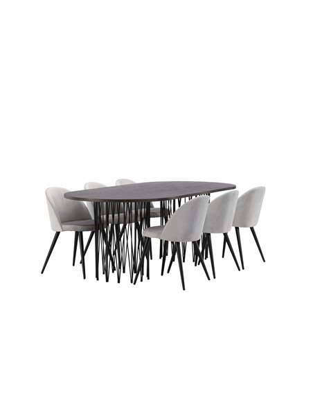 Matgrupp Stone med Velvet matstolar, 220 × 100 cm