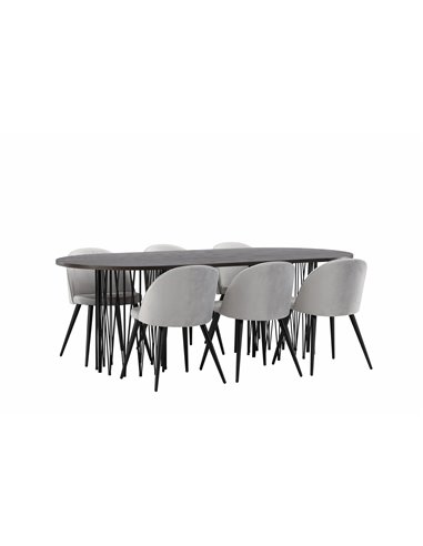Matgrupp Stone med Velvet matstolar, 220 × 100 cm