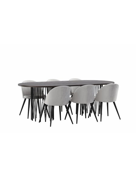Matgrupp Stone med Velvet matstolar, 220 × 100 cm
